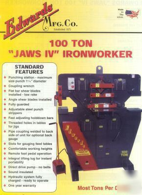 Edwards 100 ton jaws iv hydraulic ironworker,bending