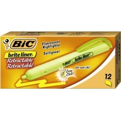 Bic brite liner retractable highlighter, yellow, dozen 