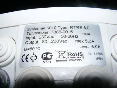 Systemair 5 rtre 5 transformer 5 stage switch rrp Â£180