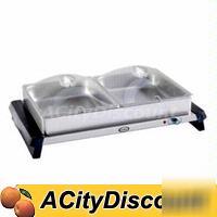 Cadco counter double buffet server w/ 2 clear lids