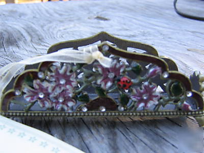 New womans business card holder metal purple flowers