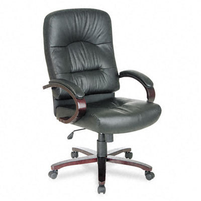 Executive leather high-back swivel chair black/mahogany