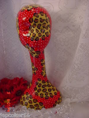 Tall mannequin head red & leopard print hat wig display