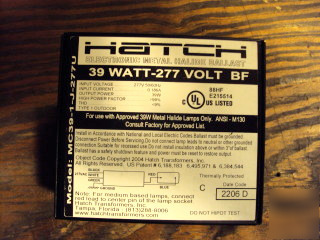 New hatch 39 watt 277V metal halide electronic ballast 