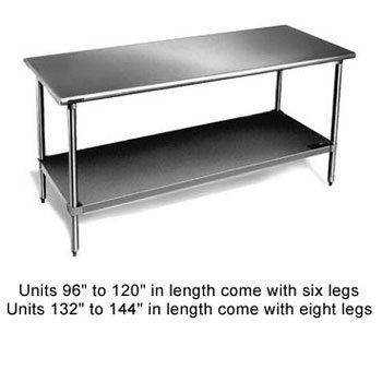 Eagle T3072SE work table, stainless steel top, undershe