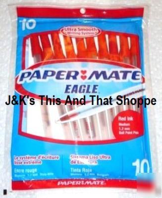 Papermate 10CT. eagle ball point pens - red ink