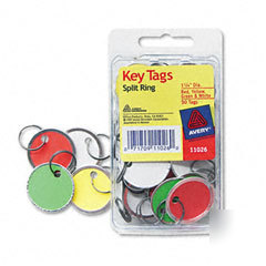 Key tag, w/ metal rim, 1-1/4 diameter, 50/pk, assorted