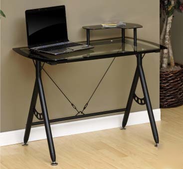 Sauder Laptop Desk Steel Frame Black Black Glass 408529
