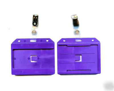 1 blue double sided id card badge holder & strap clip