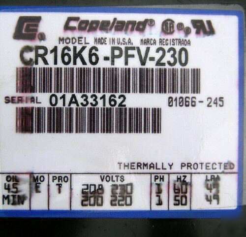 Copeland / aspera 1 hp refrigeration cond. unit 12KBTU