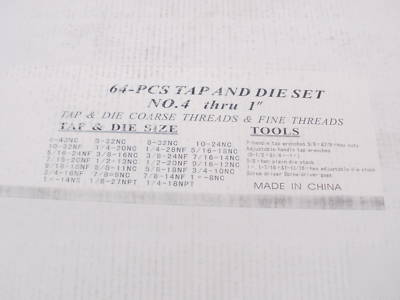Imported 61 piece tap and die set #4 thru 1