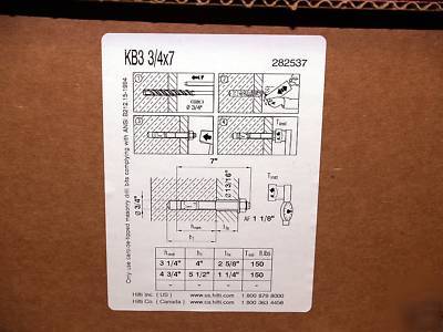 (40) hilti kwik bolt 3 bolts 3/4 x 7 free hilti sds bit