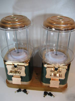 Bulk candy gumball double vending machine + wood stand 