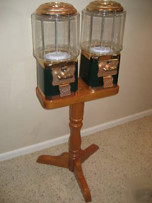 Bulk candy gumball double vending machine + wood stand 