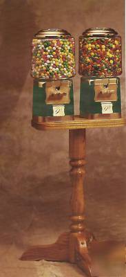 Bulk candy gumball double vending machine + wood stand 