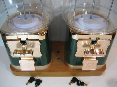 Bulk candy gumball double vending machine + wood stand 