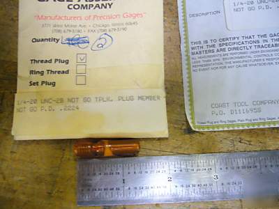 Plug gage 1/4-20 unc-2B no go with handle