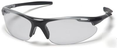 Pyramex safety glasses silver black frame sporting clea