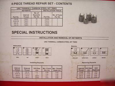 Keensert Drill And Tap Chart