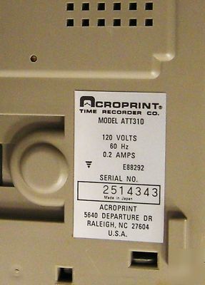 Acroprint digital time clock recorder att 310 
