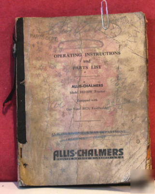 Allis-chalmers hd-10 tractor instruction bk/parts list