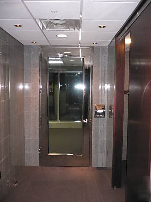 Custom chrome door, lock, closer, 8FT with glass inlay
