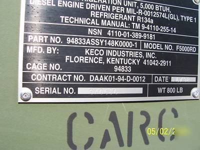 Portable refrigeration unit 1998 diesel 5000 btu R134A 