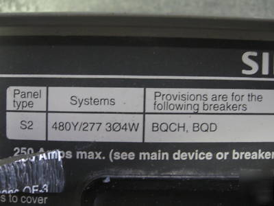 Siemens 250 amp 480/277V 3P4W mlo panelboard indoor 