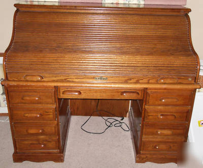 Large oak roll-top computer desk
