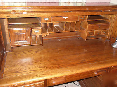 Large oak roll-top computer desk