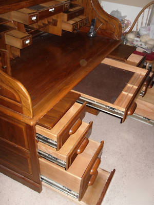 Large oak roll-top computer desk
