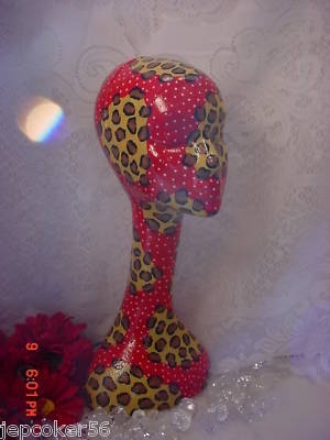 Tall mannequin head red & leopard print hat wig display