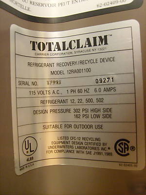 Totalclaim refrigerant recyle device 12RA00100