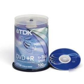New 100 tdk dvd+r 16X 4.7GB recordable dvd+R47CBED100