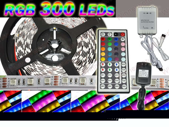5M 5050 300LEDS rgb flash strip+44 key controller+po n